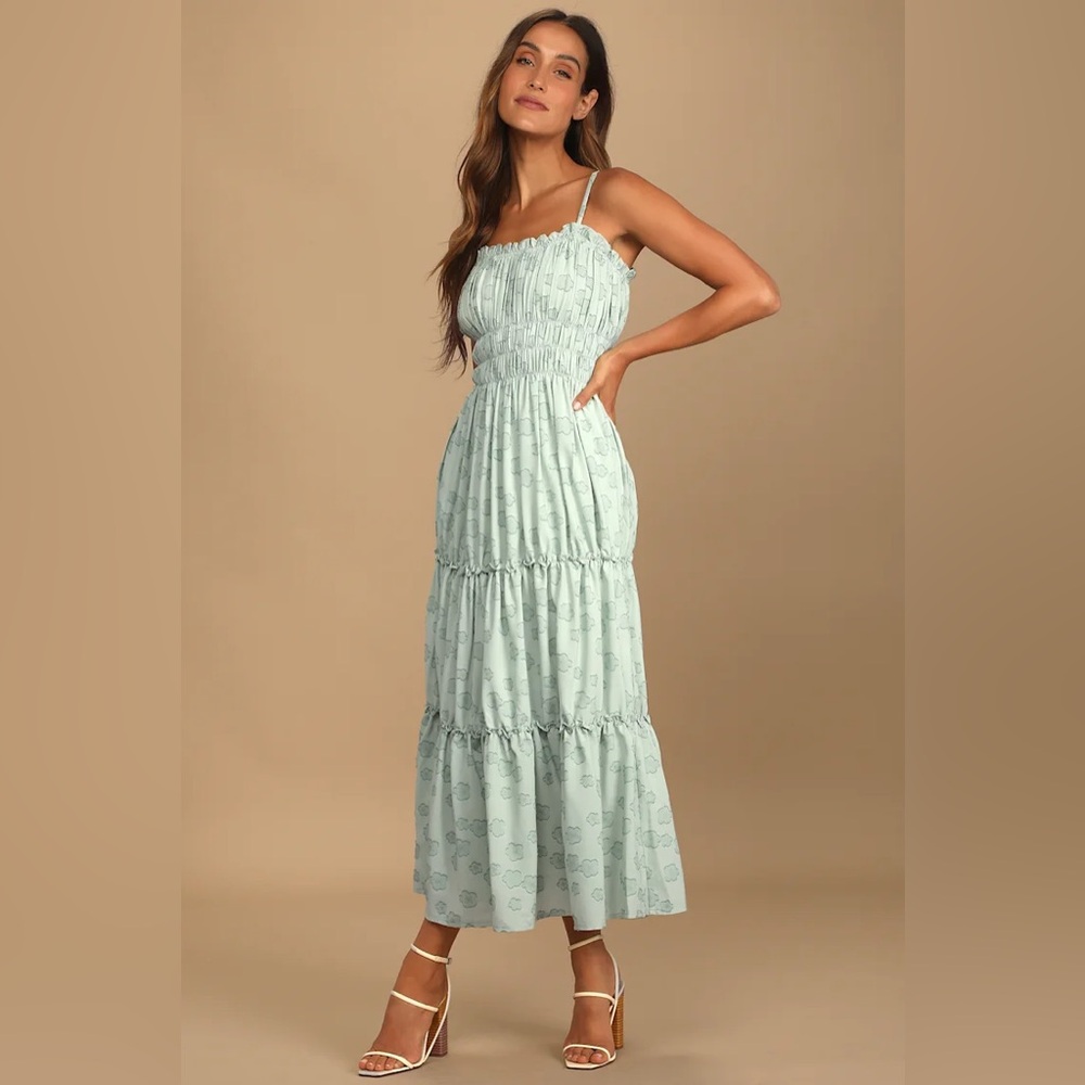 Lulus Bloom Sweetly Sage Green Tiered Maxi Dress